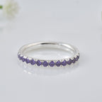 0.63 Ct Round Amethyst Eternity Band Ring 925 Sterling Silver