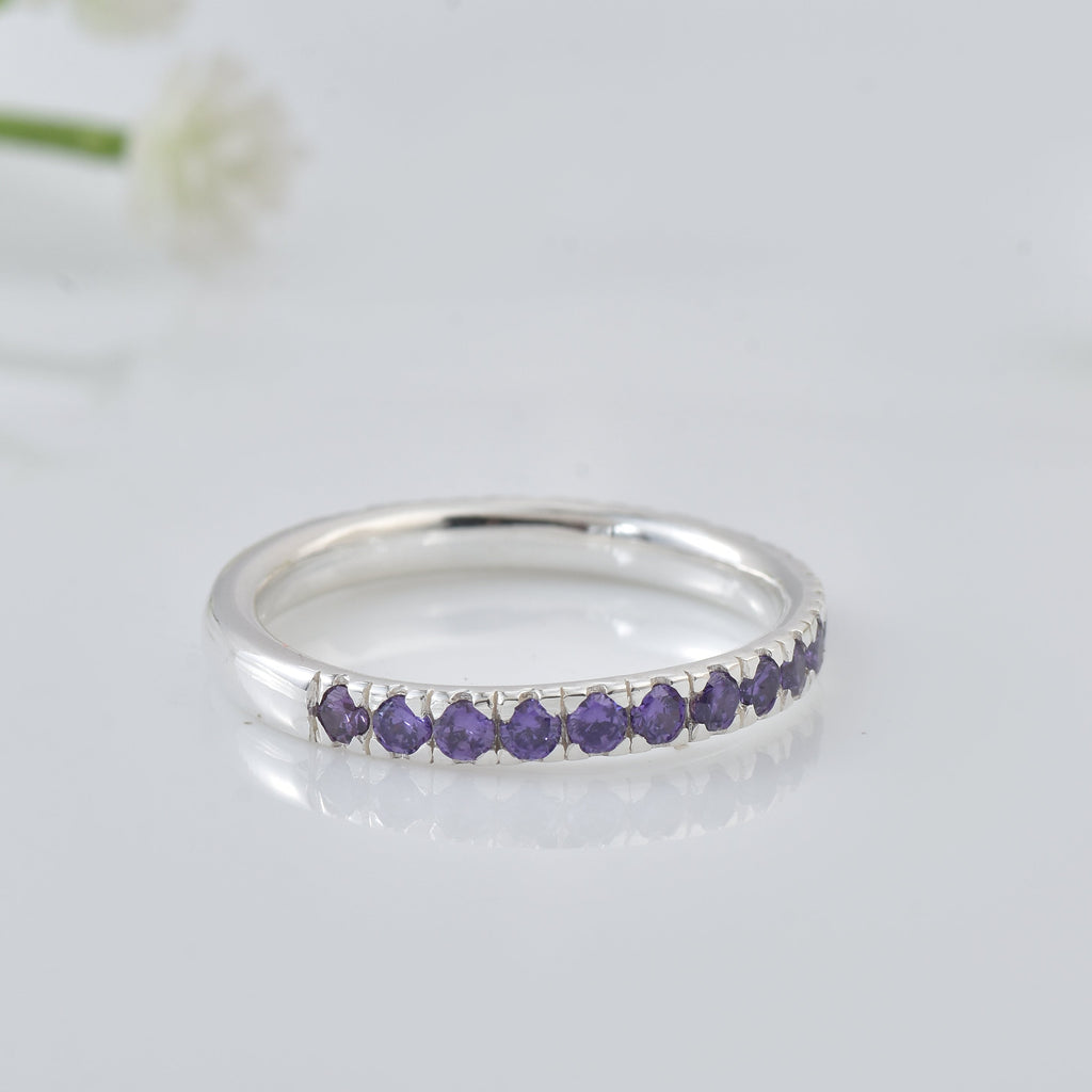 0.63 Ct Round Amethyst Eternity Band Ring 925 Sterling Silver