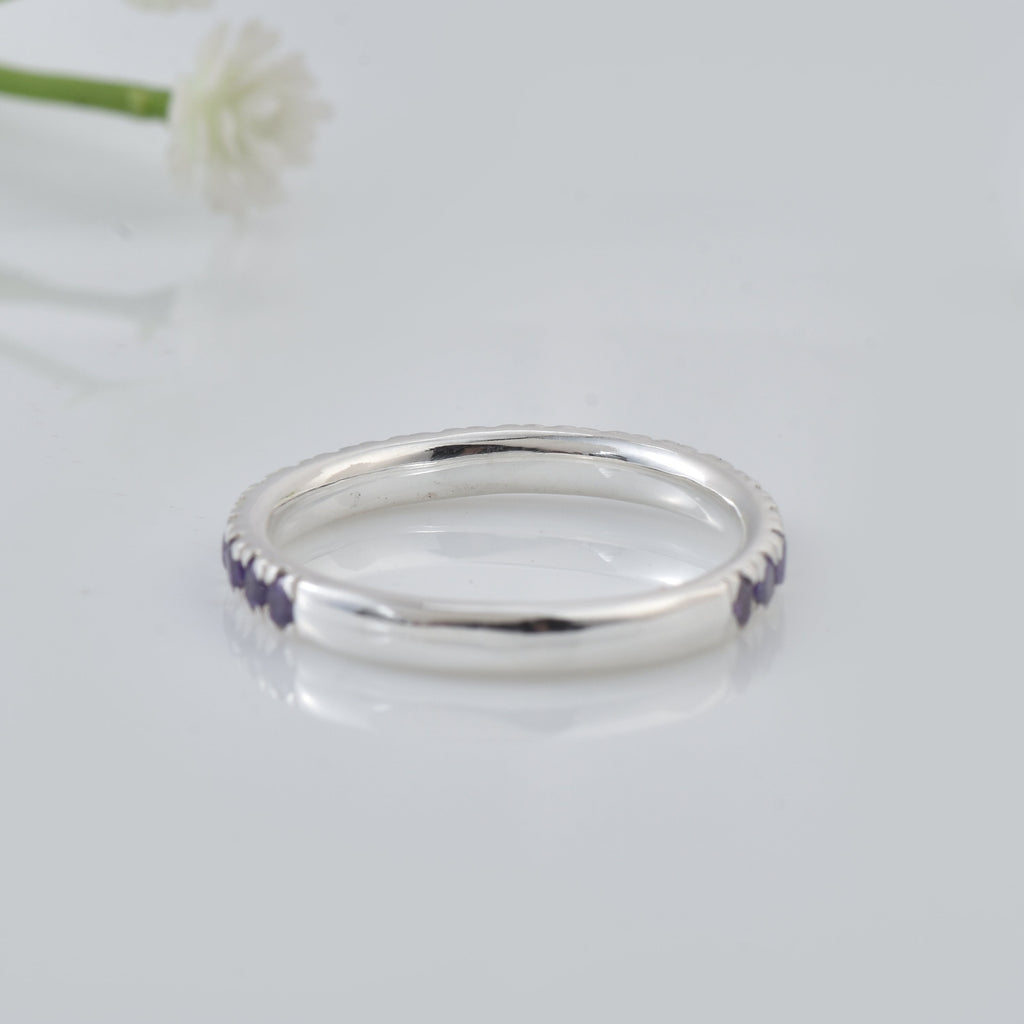 0.63 Ct Round Amethyst Eternity Band Ring 925 Sterling Silver