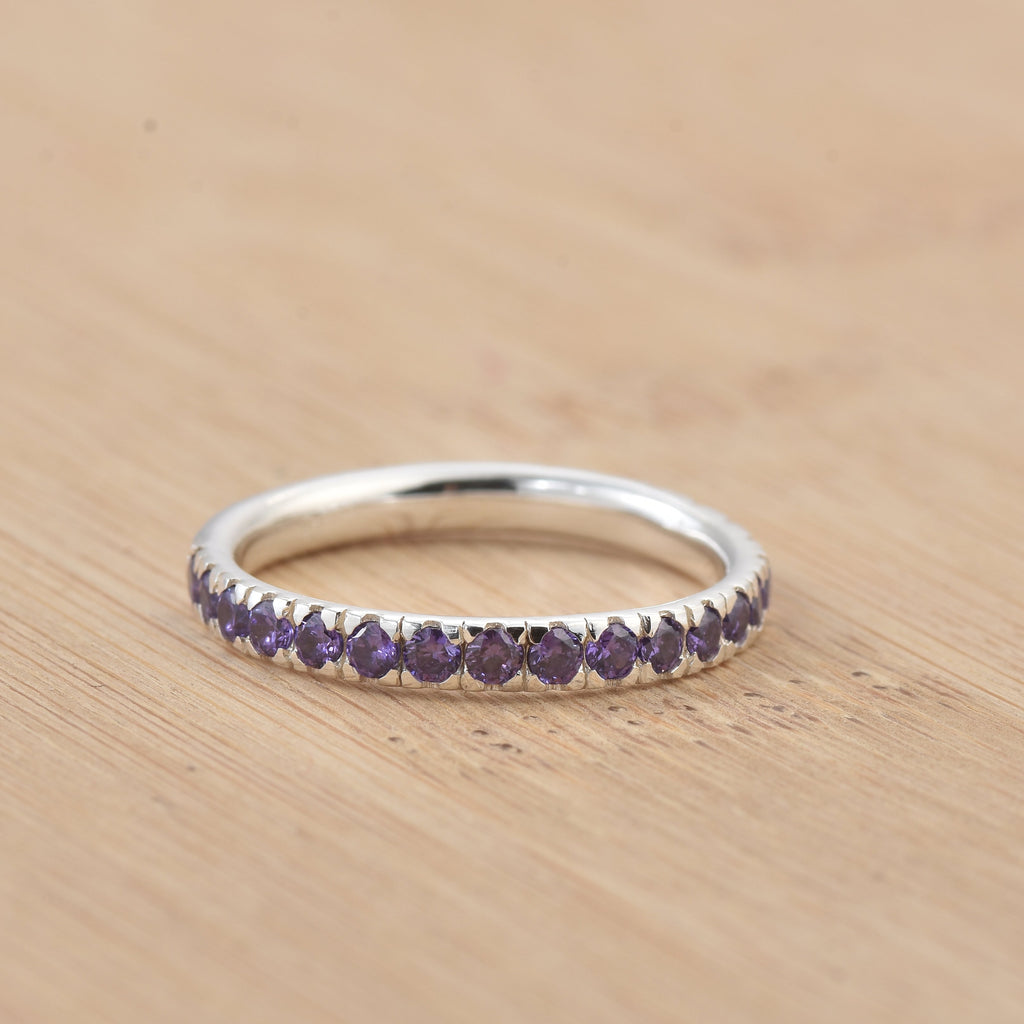 0.63 Ct Round Amethyst Eternity Band Ring 925 Sterling Silver