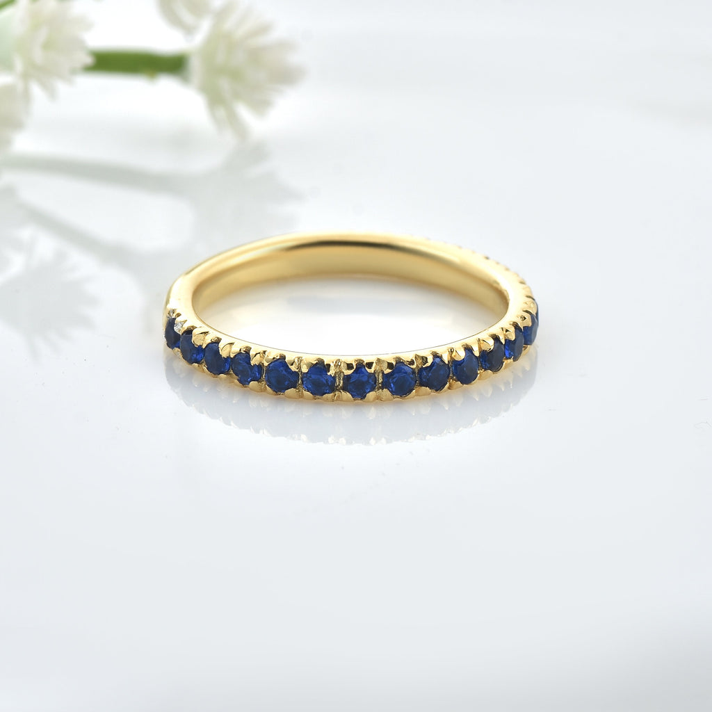 0.63 Ct Round Black Spinel Eternity Band Ring 925 Sterling Silver Yellow Plated