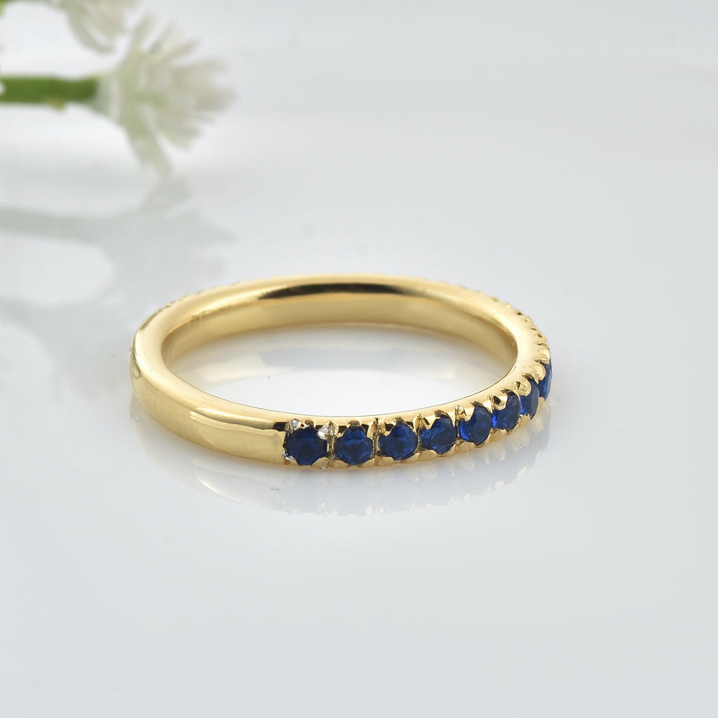 0.63 Ct Round Black Spinel Eternity Band Ring 925 Sterling Silver Yellow Plated