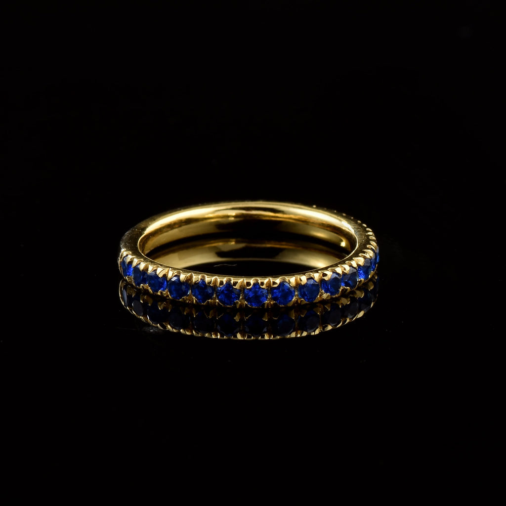 0.63 Ct Round Black Spinel Eternity Band Ring 925 Sterling Silver Yellow Plated