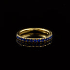 0.63 Ct Round Black Spinel Eternity Band Ring 925 Sterling Silver Yellow Plated
