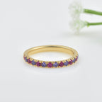 0.63 Carat Round Cut Ruby & Amethyst Eternity Ring 925 Sterling Silver Gold Plated