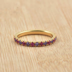 0.63 Carat Round Cut Ruby & Amethyst Eternity Ring 925 Sterling Silver Gold Plated