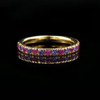 0.63 Carat Round Cut Ruby & Amethyst Eternity Ring 925 Sterling Silver Gold Plated