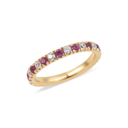 0.63 Ct Round Ruby Eternity Band Ring 925 Sterling Silver Yellow Plated