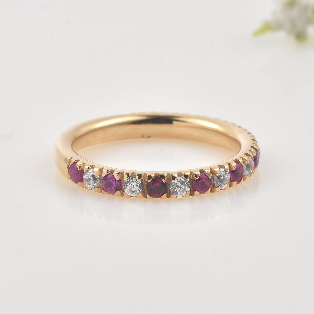 0.63 Ct Round Ruby Eternity Band Ring 925 Sterling Silver Yellow Plated