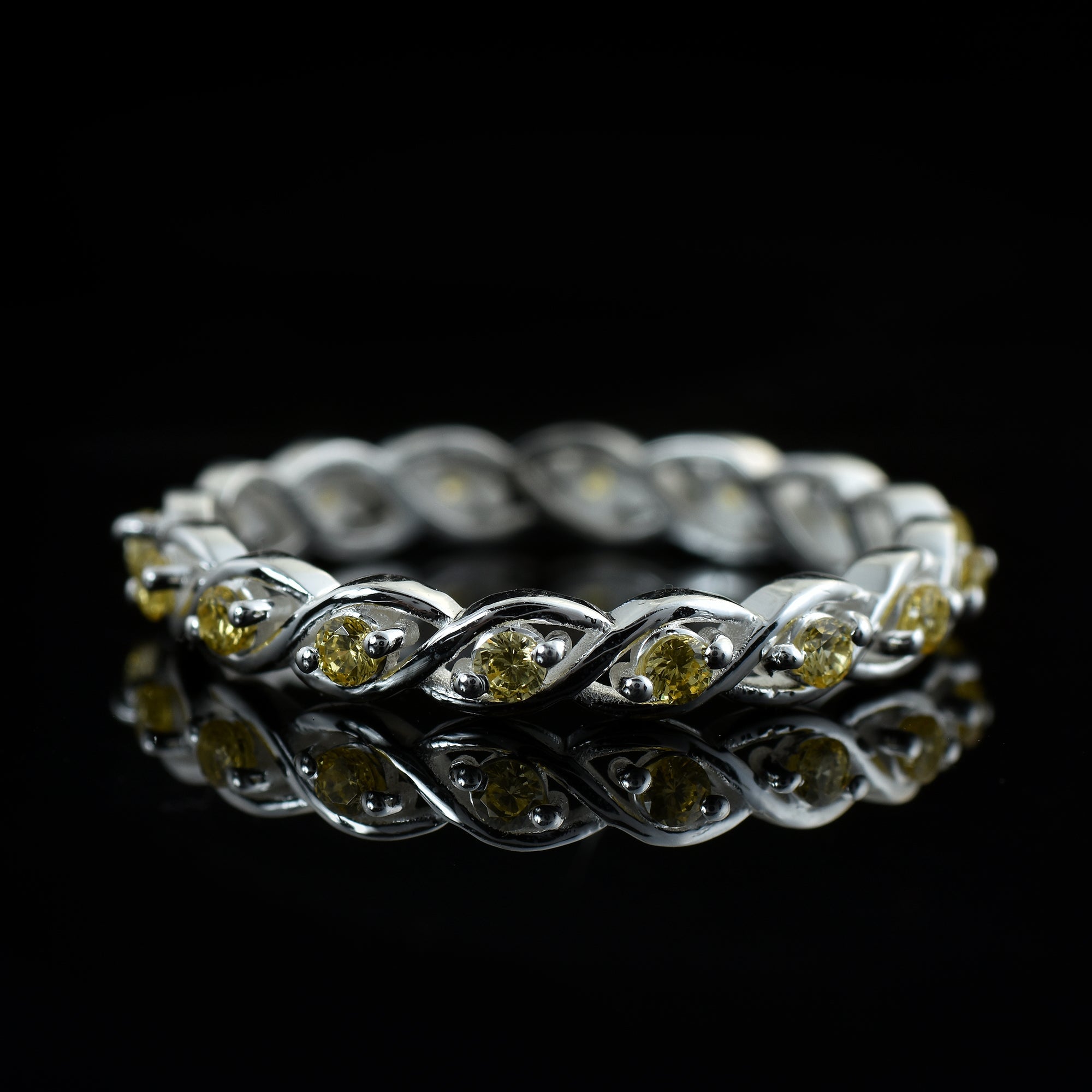 0.42 Ct Round Citrine Eternity Band Ring 925 Sterling Silver