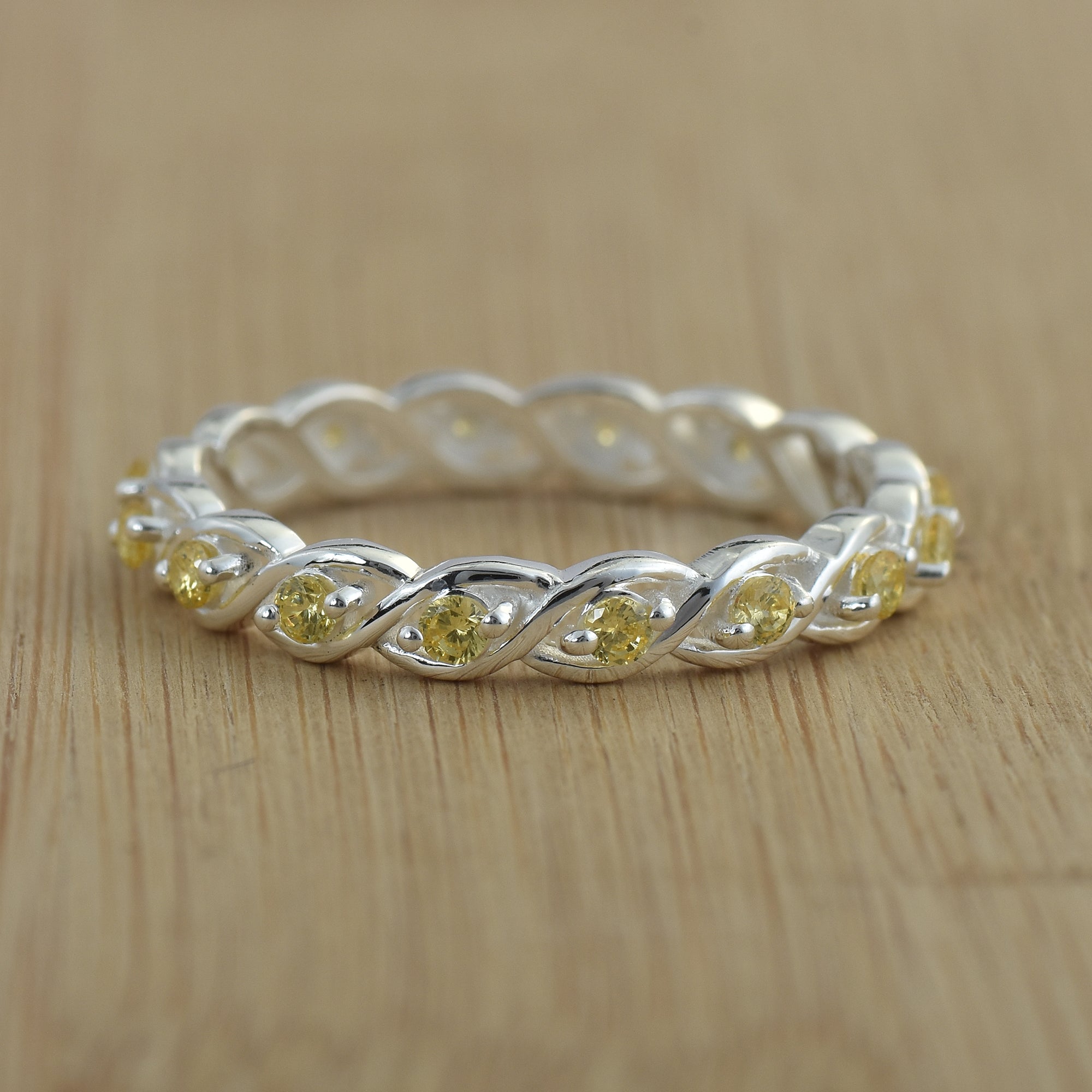 0.42 Ct Round Citrine Eternity Band Ring 925 Sterling Silver