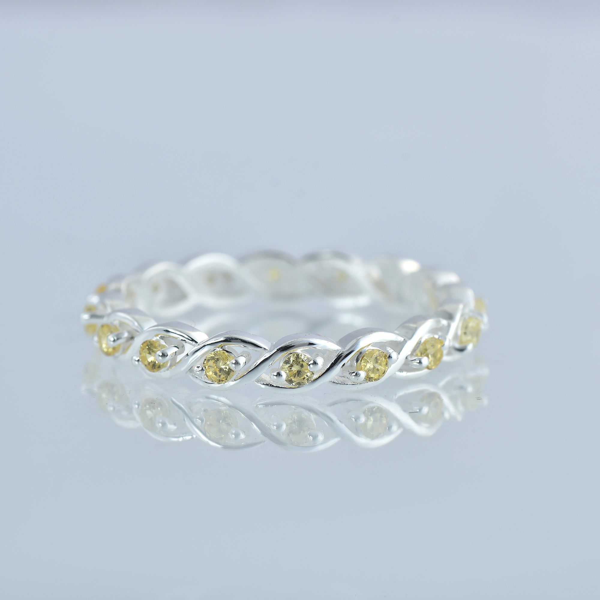 0.42 Ct Round Citrine Eternity Band Ring 925 Sterling Silver