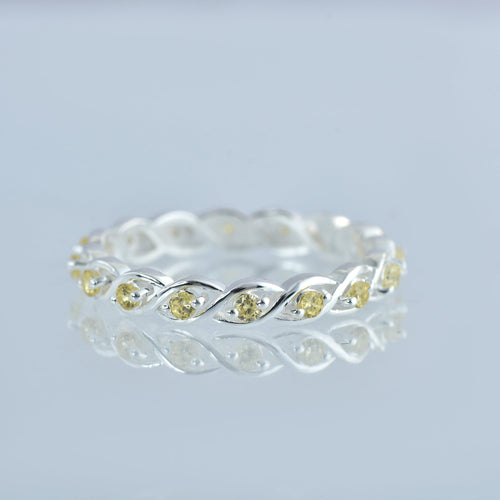 0.42 Ct Round Citrine Eternity Band Ring 925 Sterling Silver