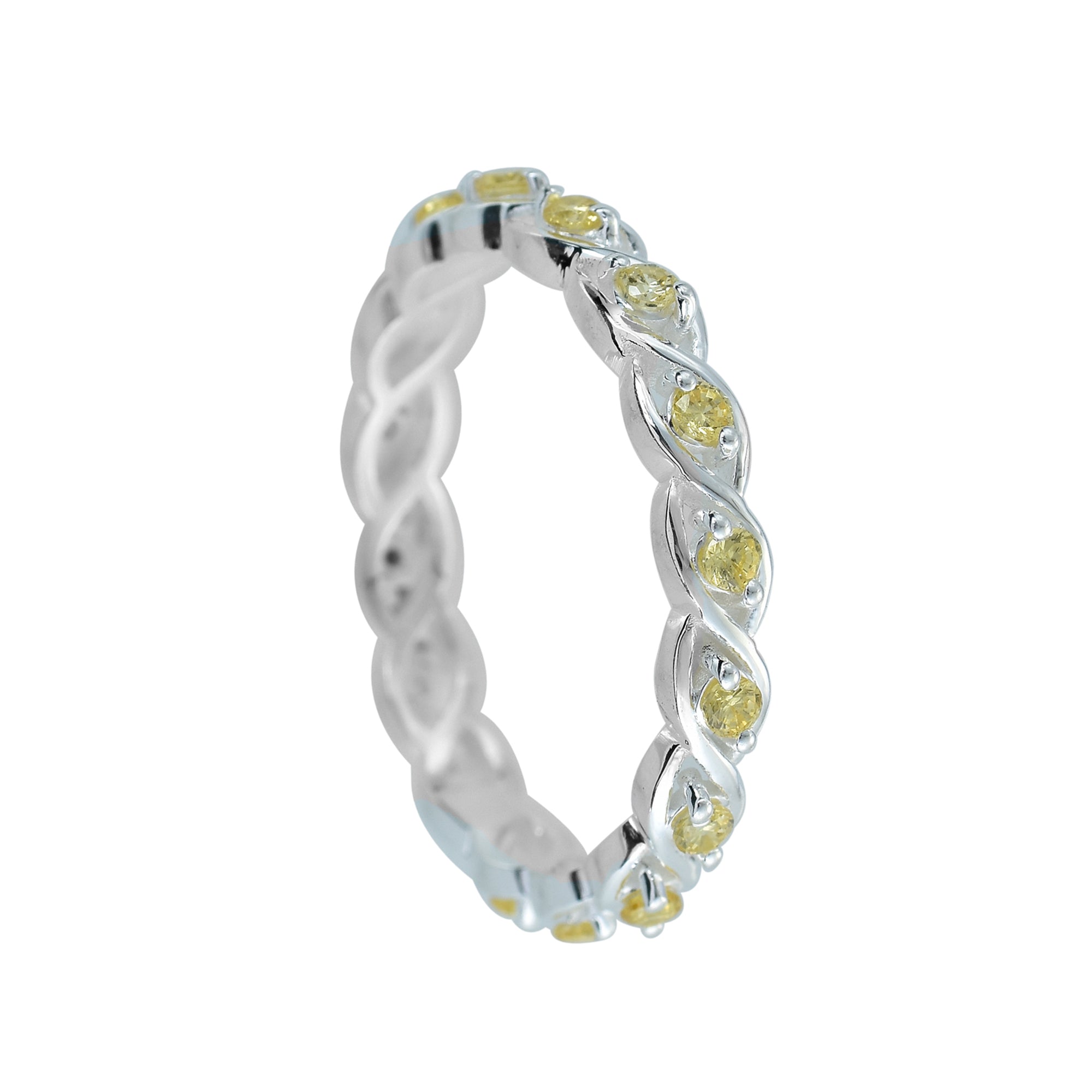 0.42 Ct Round Citrine Eternity Band Ring 925 Sterling Silver