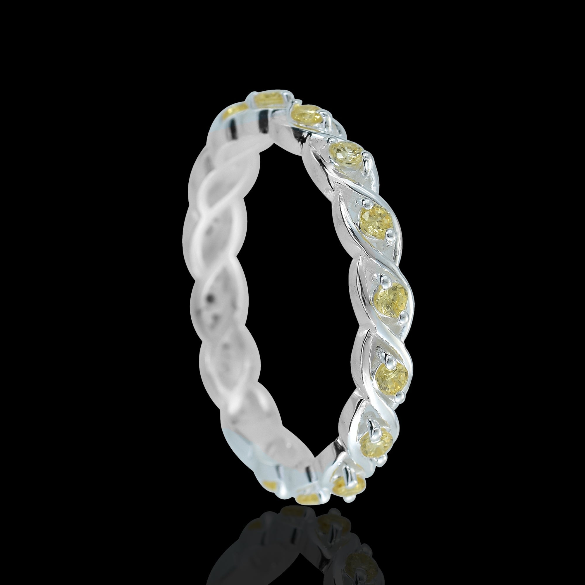 0.42 Ct Round Citrine Eternity Band Ring 925 Sterling Silver