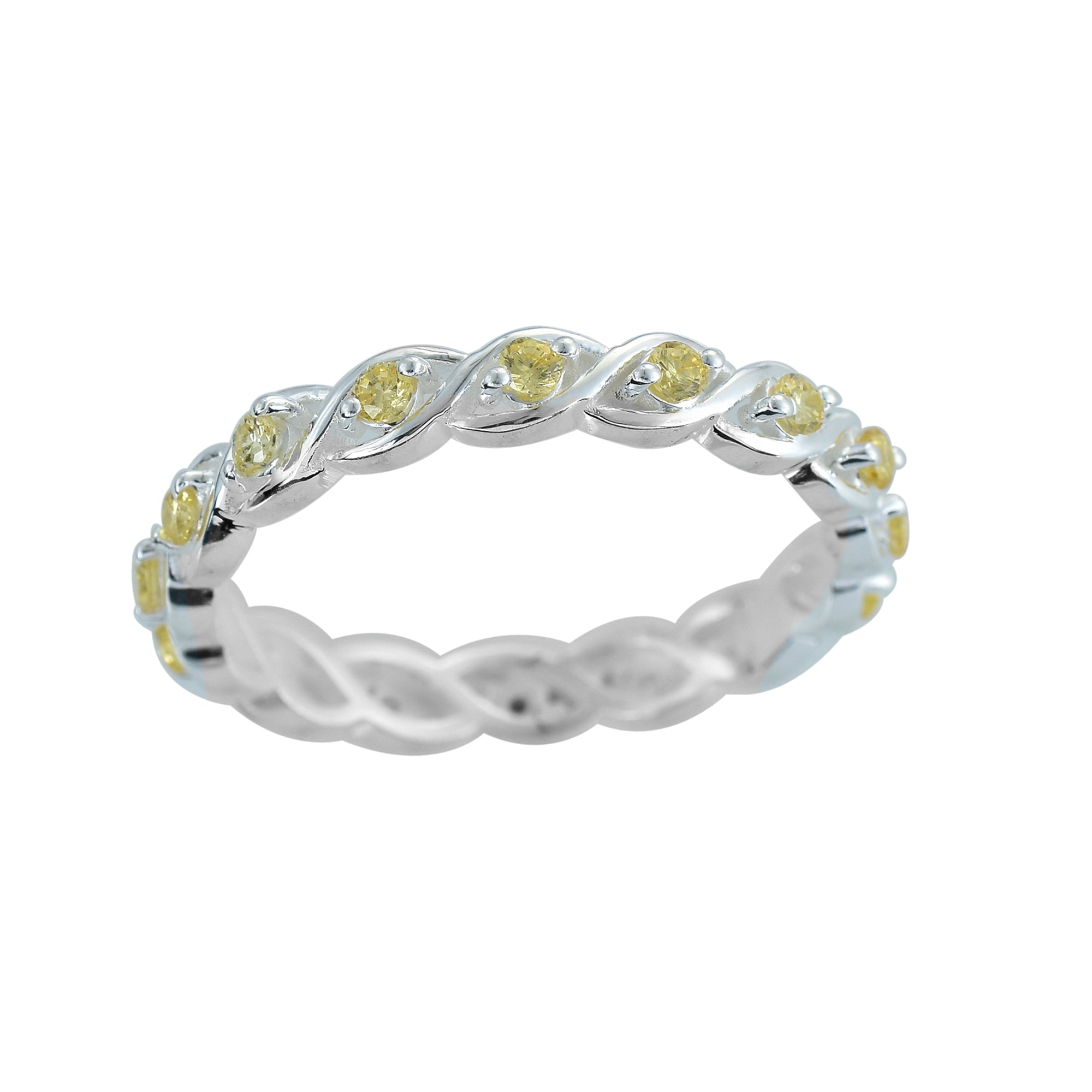 0.42 Ct Round Citrine Eternity Band Ring 925 Sterling Silver