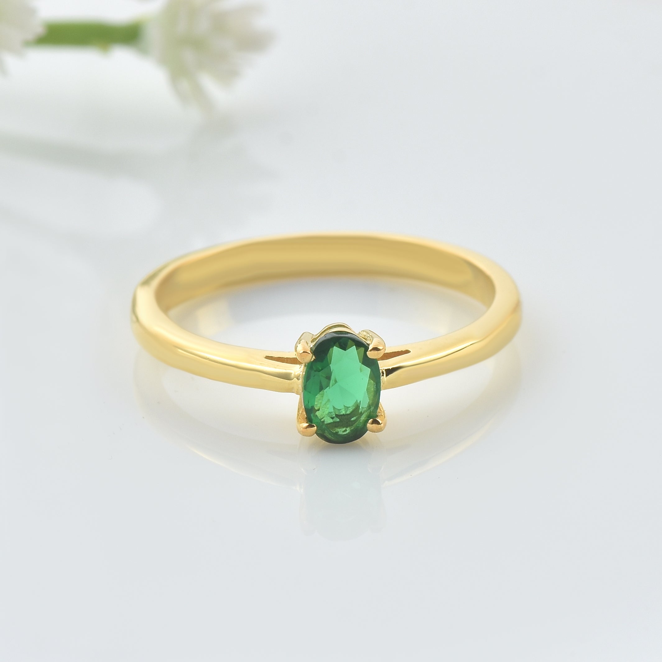 0.50 Ct Oval Chrome Diopside Solitaire Ring 925 Sterling Silver Yellow  Plated