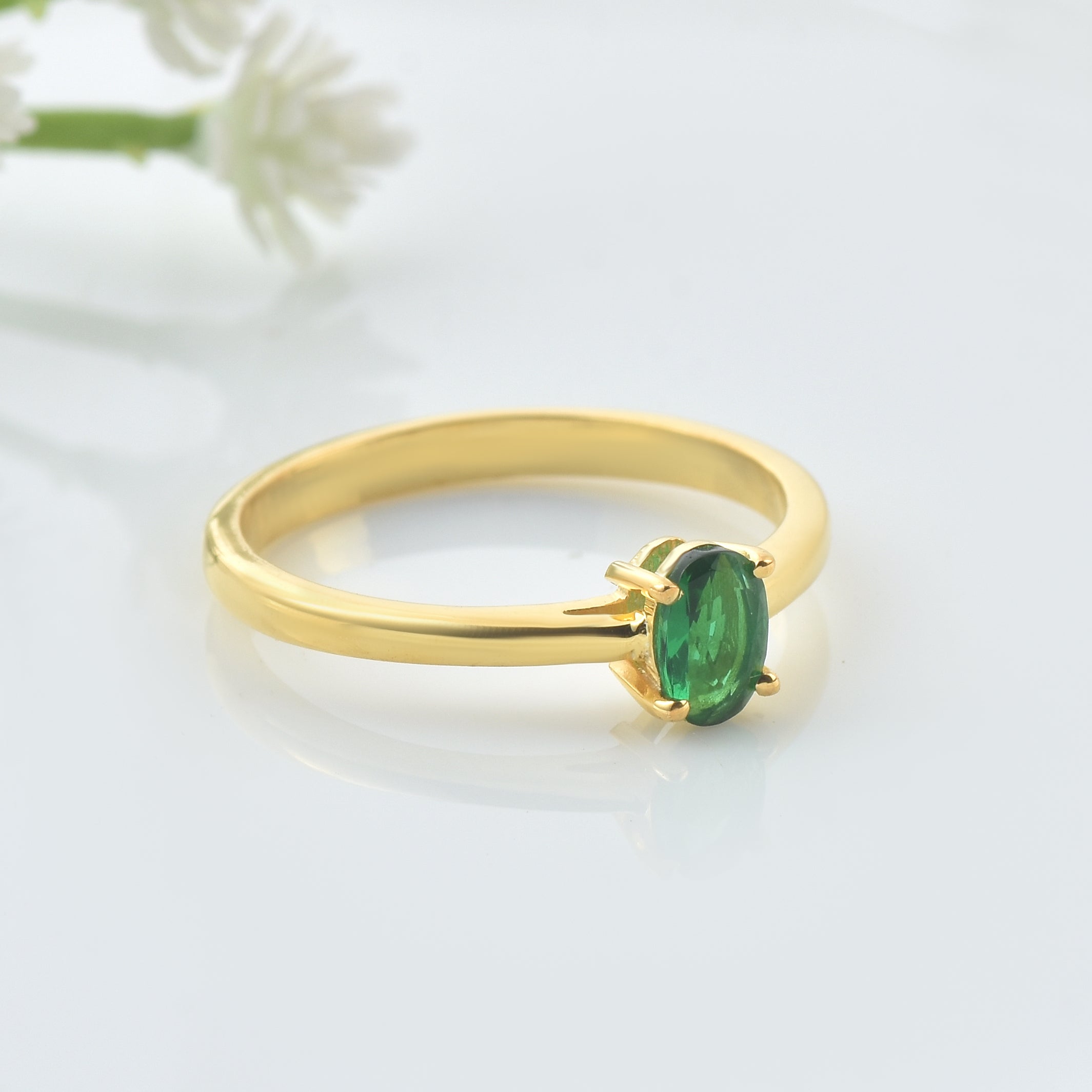 0.50 Ct Oval Chrome Diopside Solitaire Ring 925 Sterling Silver Yellow  Plated