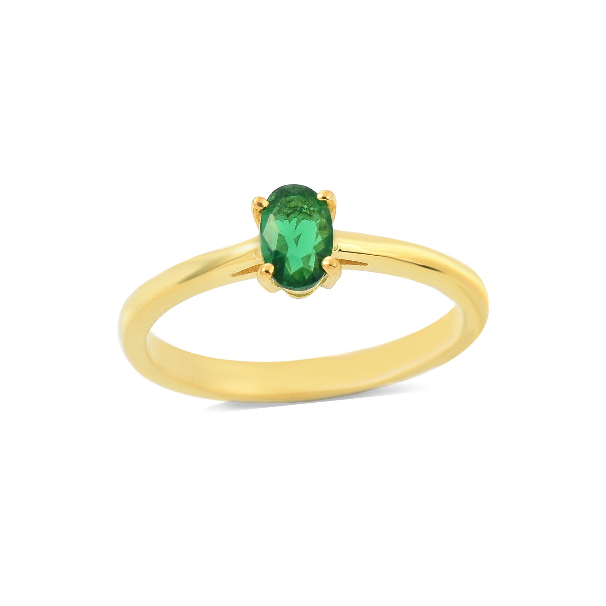 0.50 Ct Oval Chrome Diopside Solitaire Ring 925 Sterling Silver Yellow  Plated