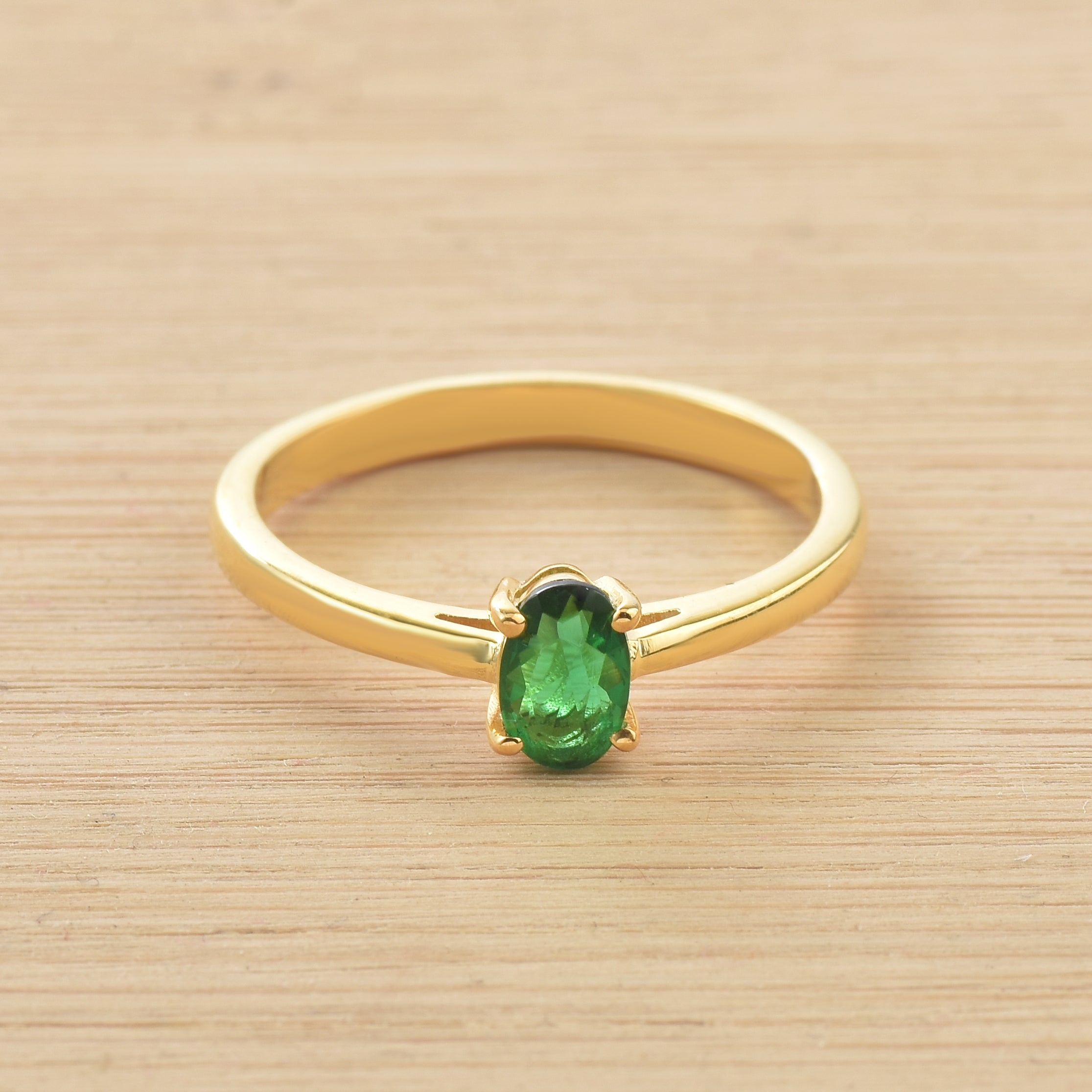 0.50 Ct Oval Chrome Diopside Solitaire Ring 925 Sterling Silver Yellow  Plated