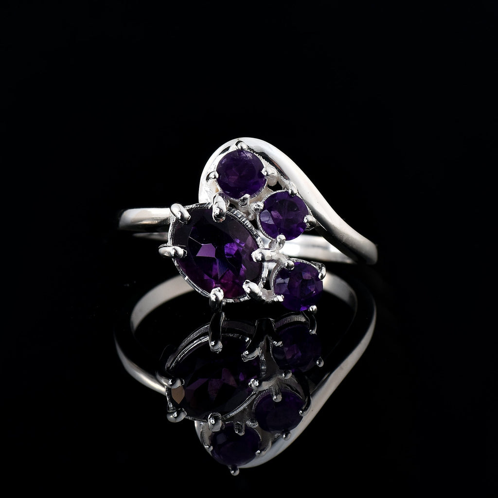 2.50 Carat Oval Shape Amethyst Cluster Ring 925 Sterling Silver