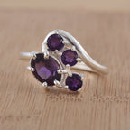 2.50 Carat Oval Shape Amethyst Cluster Ring 925 Sterling Silver