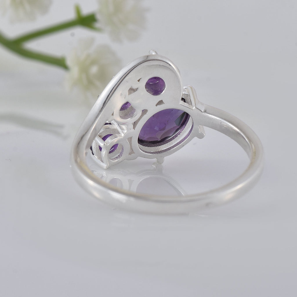 2.50 Carat Oval Shape Amethyst Cluster Ring 925 Sterling Silver