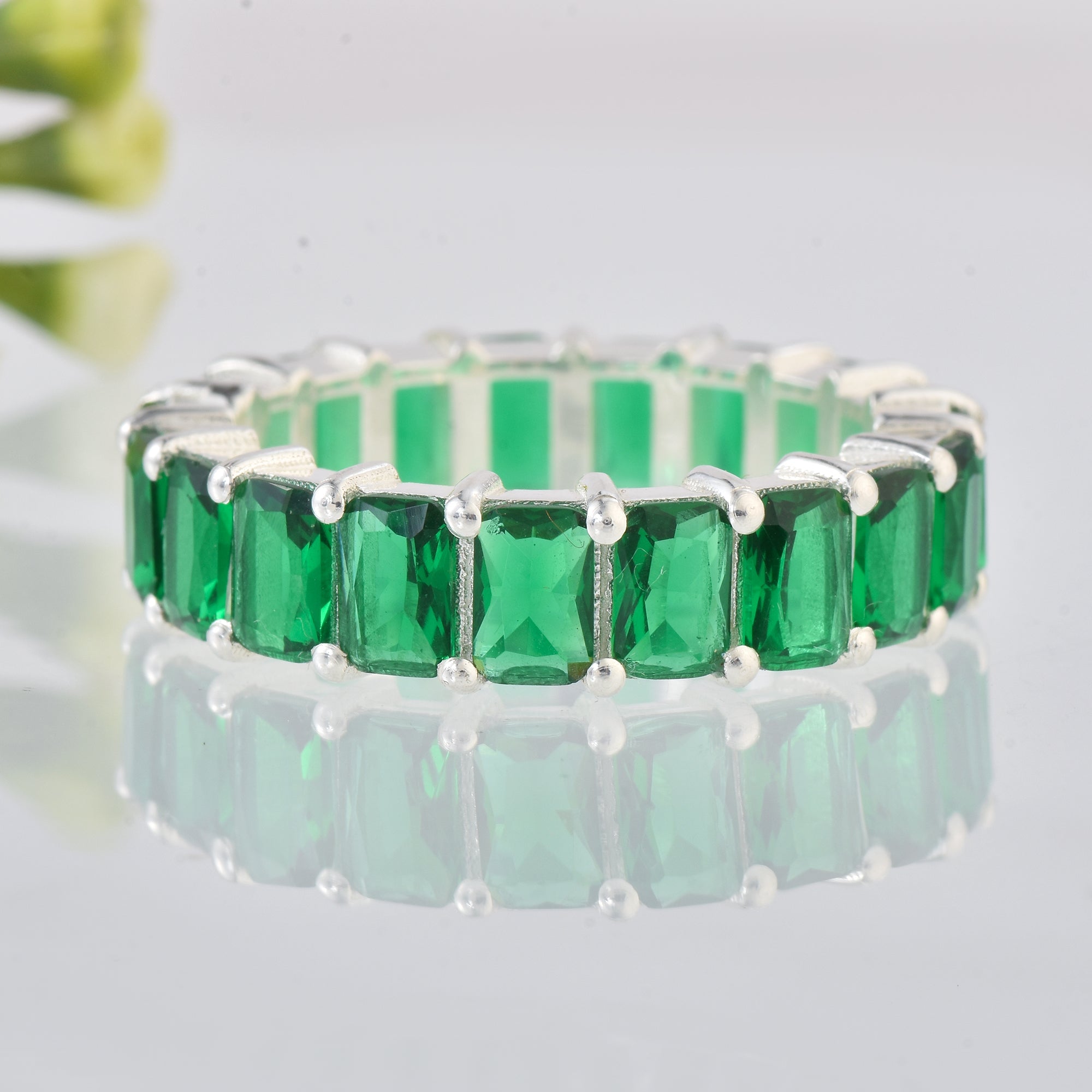 7.50 Ct Octagon Emerald Eternity Band Ring 925 Sterling Silver