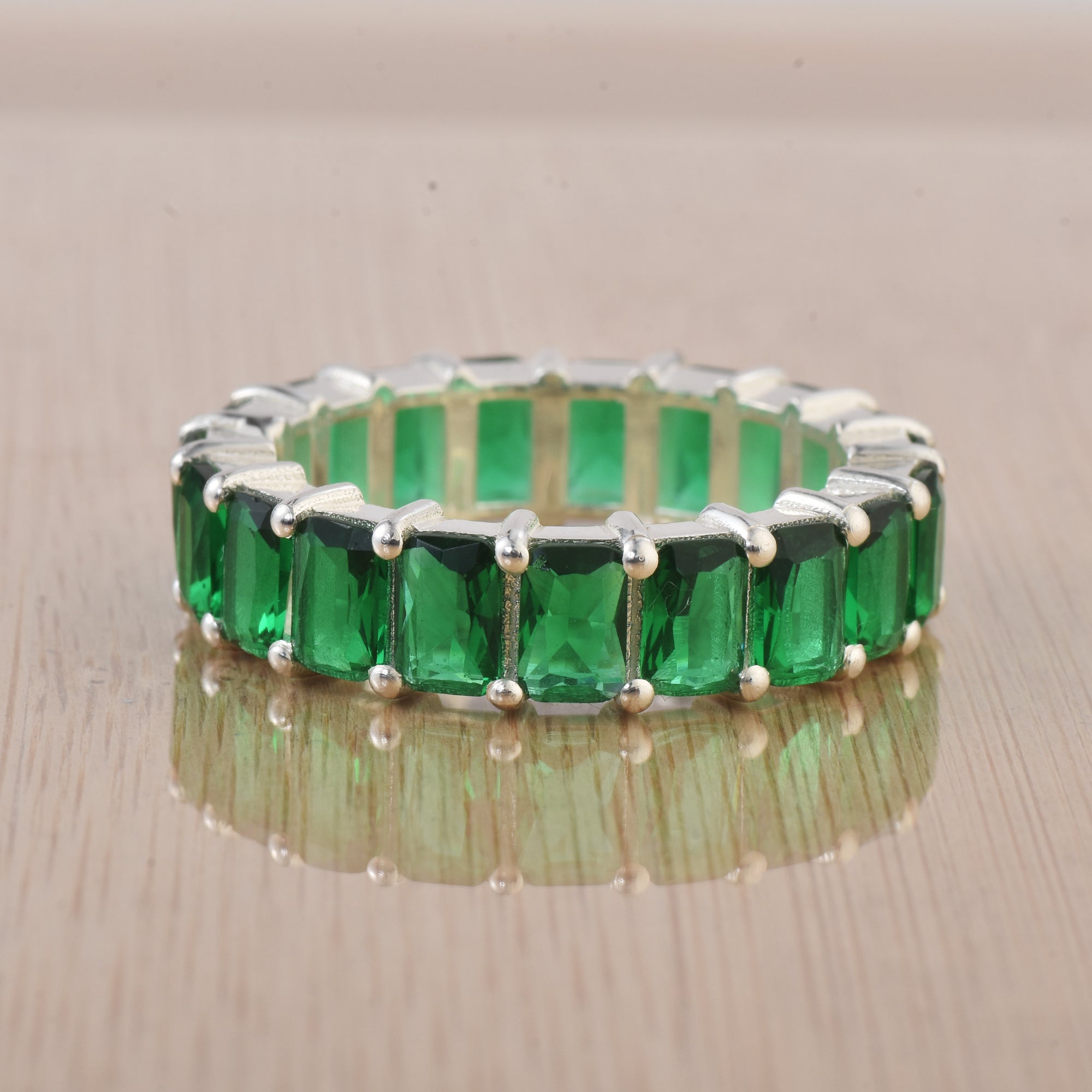 7.50 Ct Octagon Emerald Eternity Band Ring 925 Sterling Silver