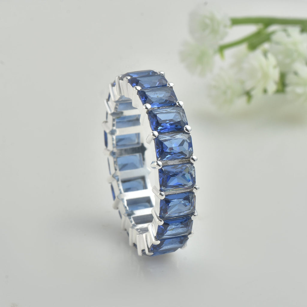 7.50 Ct Octagon Blue Sapphire Eternity Band Ring 925 Sterling Silver
