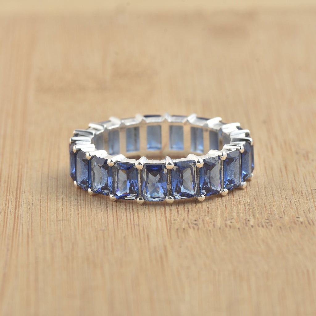 7.50 Ct Octagon Blue Sapphire Eternity Band Ring 925 Sterling Silver