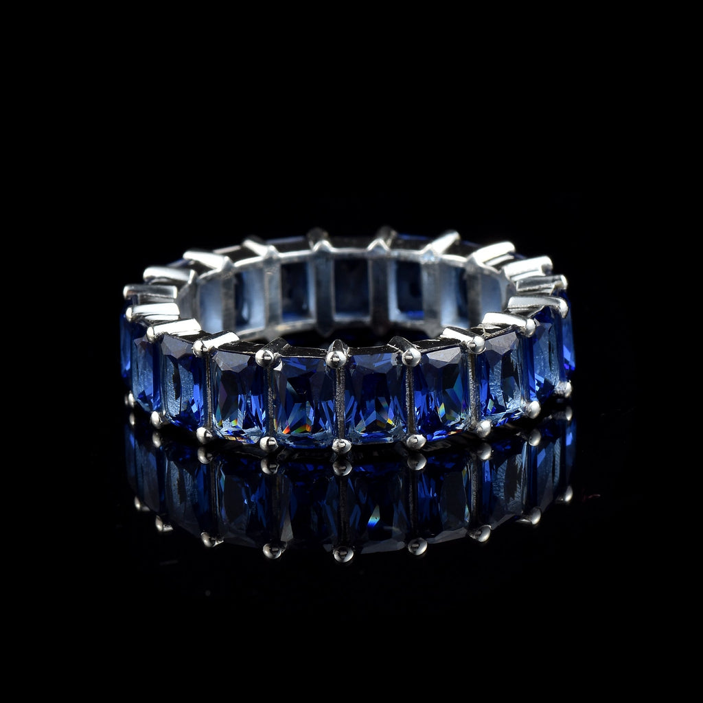 7.50 Ct Octagon Blue Sapphire Eternity Band Ring 925 Sterling Silver