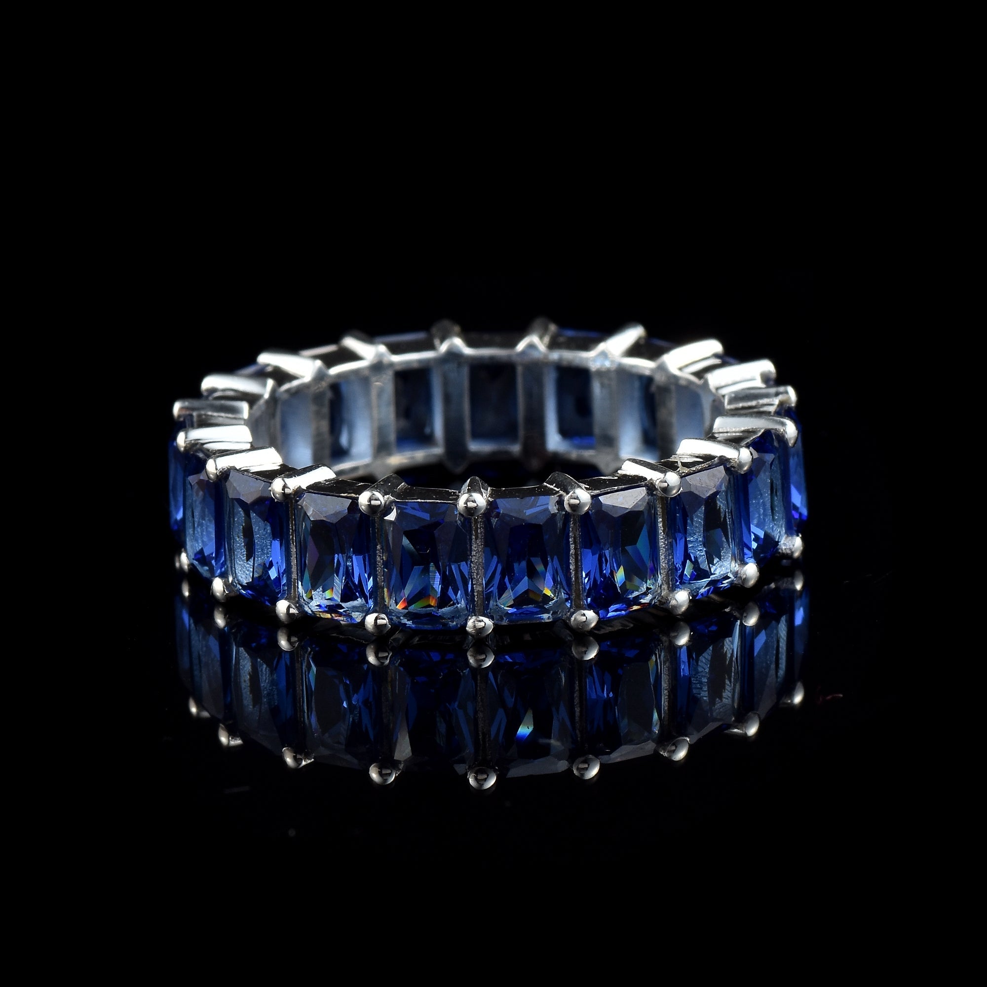 7.50 Ct Octagon Blue Sapphire Eternity Band Ring 925 Sterling Silver