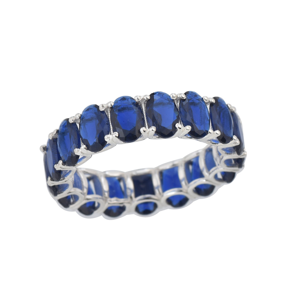 8.00 Ct Oval Blue Sapphire Eternity Band Ring 925 Sterling Silver