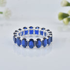 8.00 Ct Oval Blue Sapphire Eternity Band Ring 925 Sterling Silver