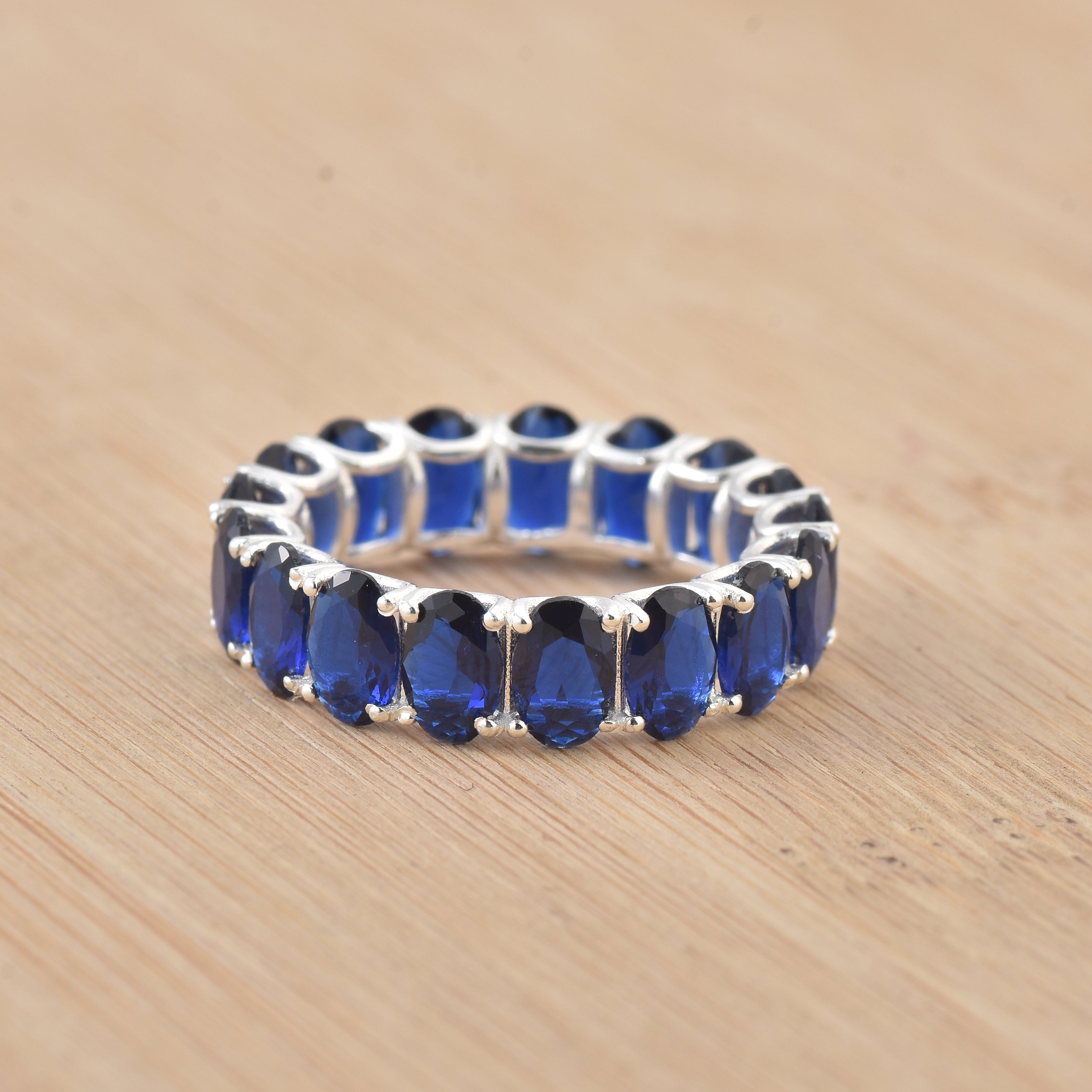 8.00 Ct Oval Blue Sapphire Eternity Band Ring 925 Sterling Silver