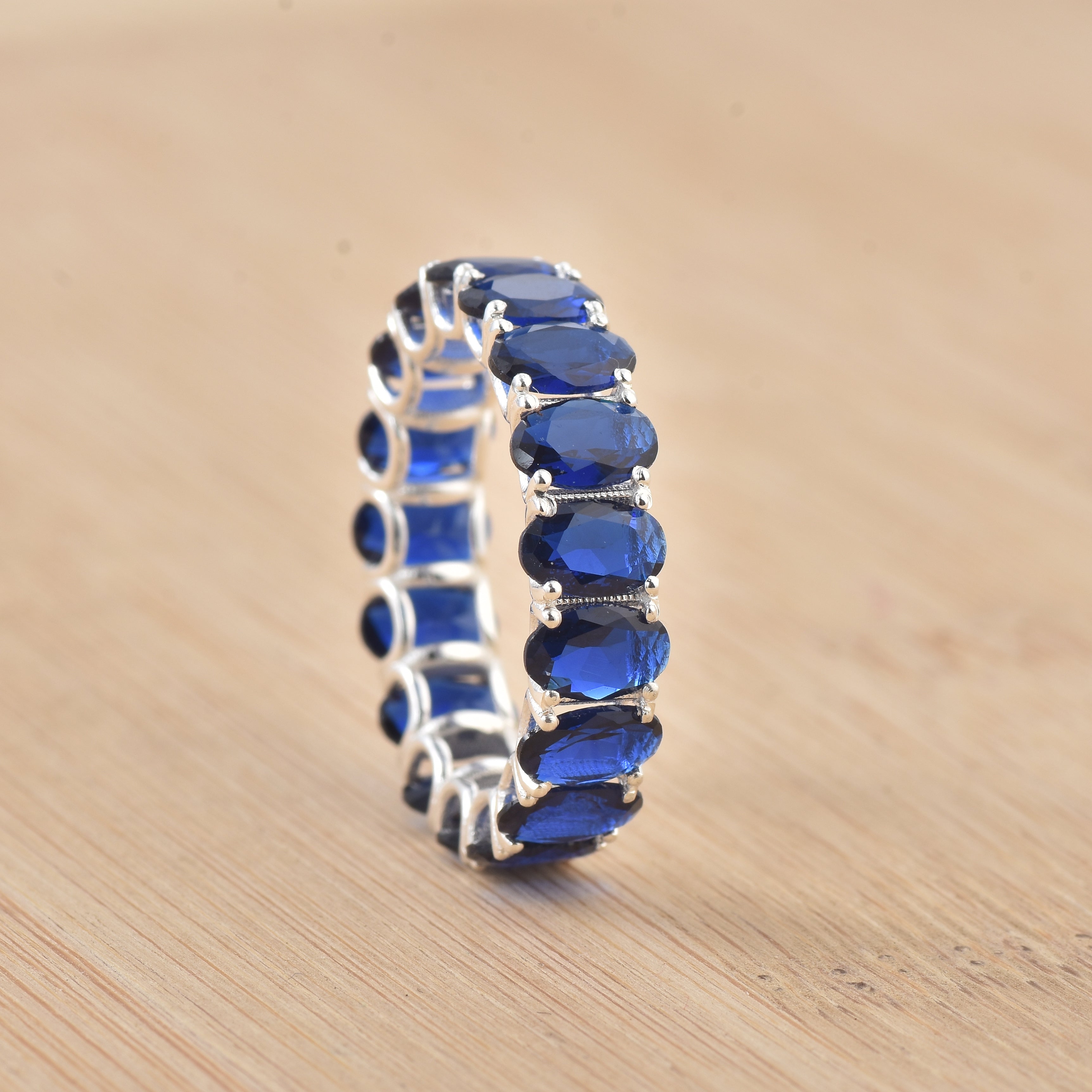 8.00 Ct Oval Blue Sapphire Eternity Band Ring 925 Sterling Silver