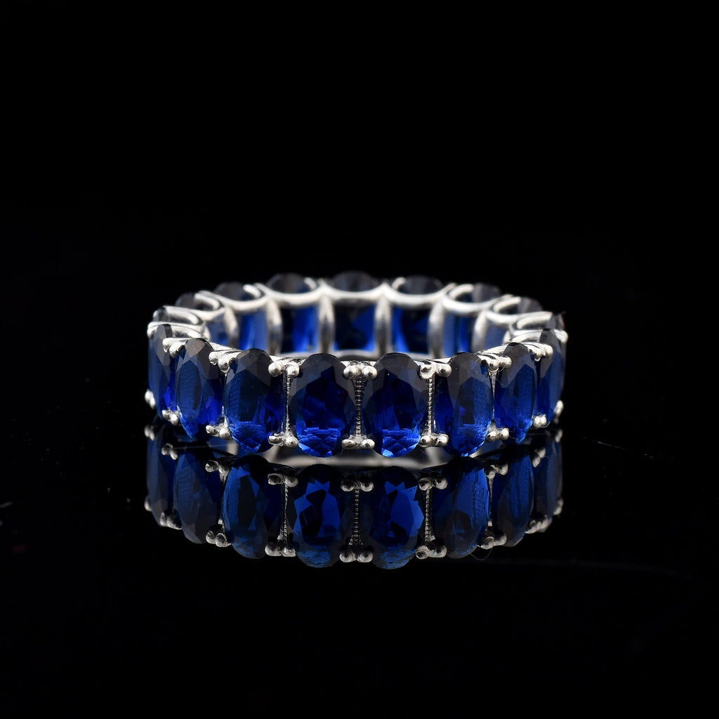 8.00 Ct Oval Blue Sapphire Eternity Band Ring 925 Sterling Silver