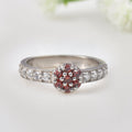 0.21 Ct Round Garnet & White Topaz Cluster Ring 925 Sterling Silver