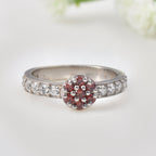 0.21 Ct Round Garnet & White Topaz Cluster Ring 925 Sterling Silver