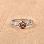 0.21 Ct Round Garnet & White Topaz Cluster Ring 925 Sterling Silver