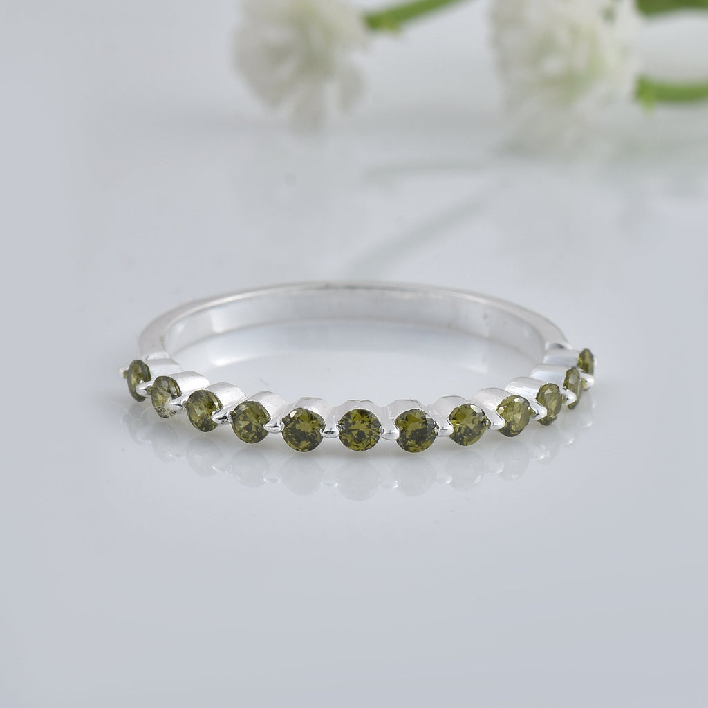 0.36 Ct Round Peridot Stackable Eternity Band Ring 925 Sterling Silver