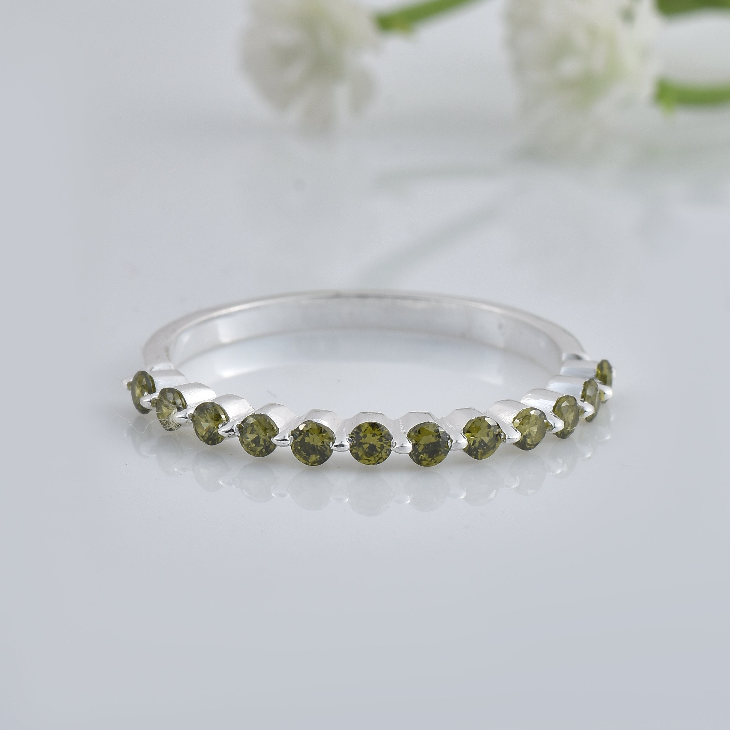 0.36 Ct Round Peridot Stackable Eternity Band Ring 925 Sterling Silver