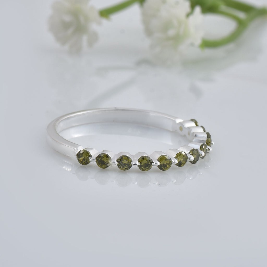 0.36 Ct Round Peridot Stackable Eternity Band Ring 925 Sterling Silver