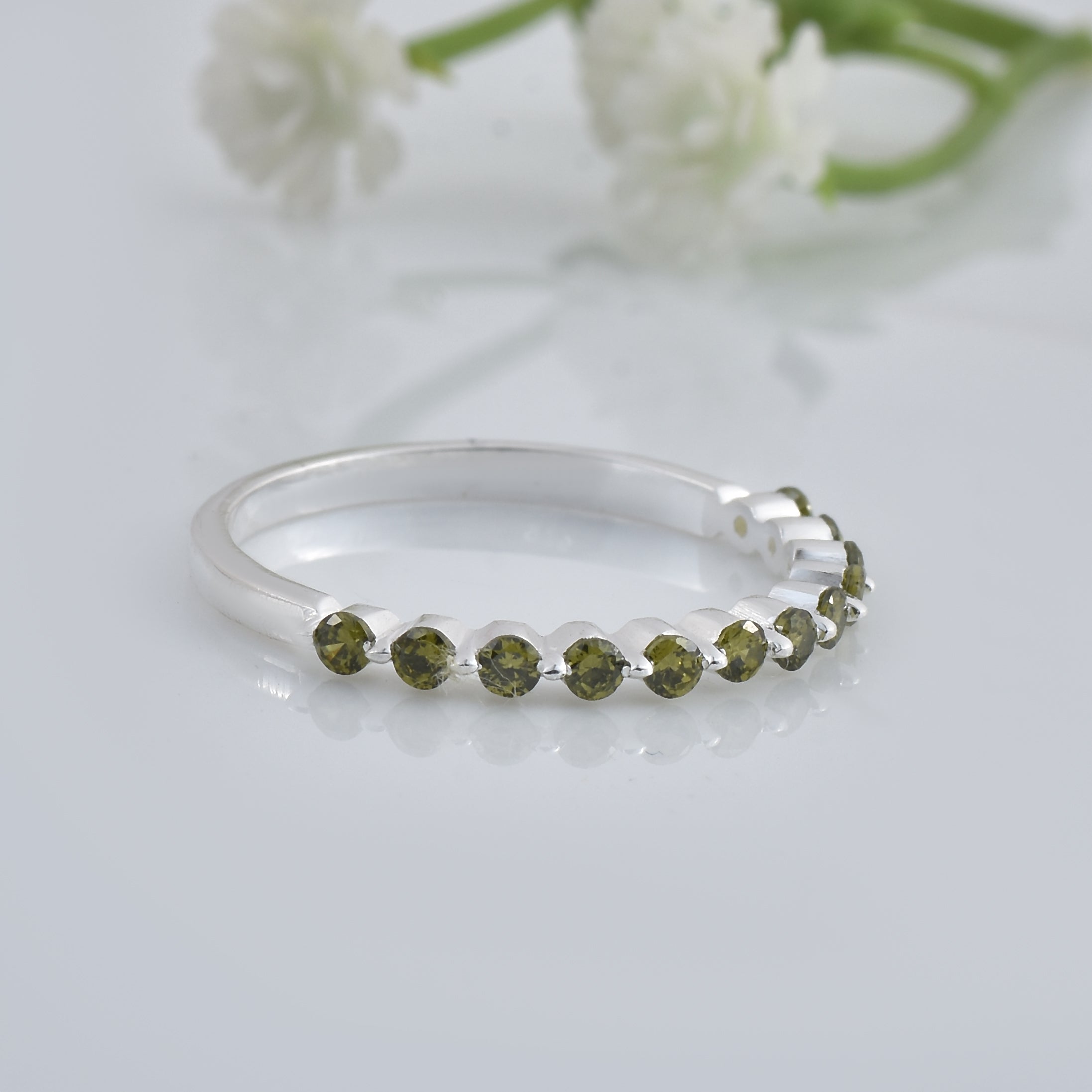 0.36 Ct Round Peridot Stackable Eternity Band Ring 925 Sterling Silver