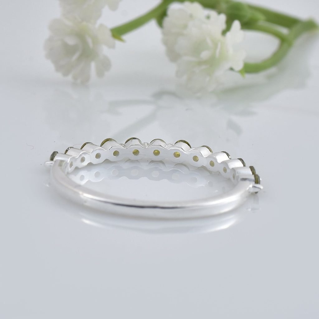 0.36 Ct Round Peridot Stackable Eternity Band Ring 925 Sterling Silver