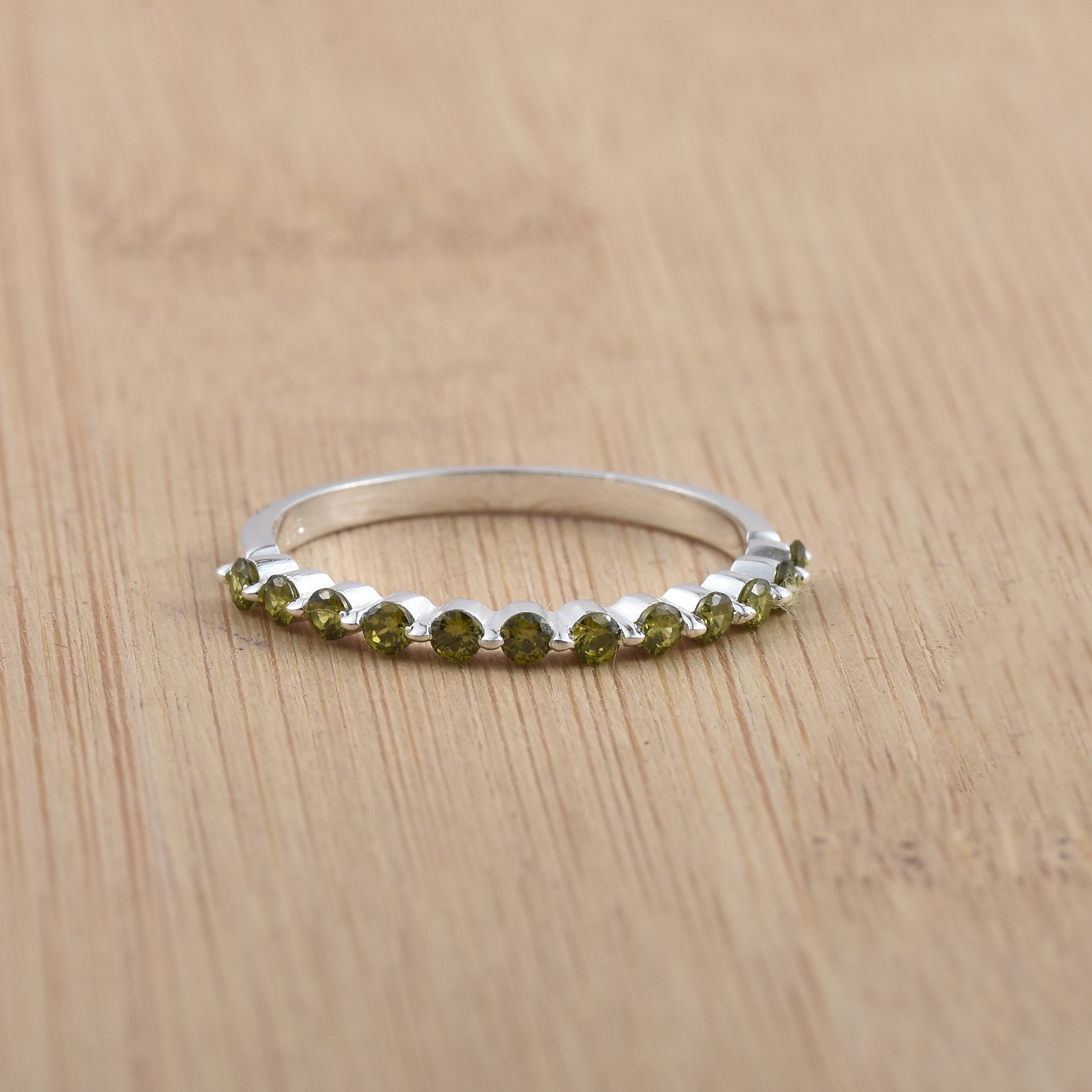 0.36 Ct Round Peridot Stackable Eternity Band Ring 925 Sterling Silver