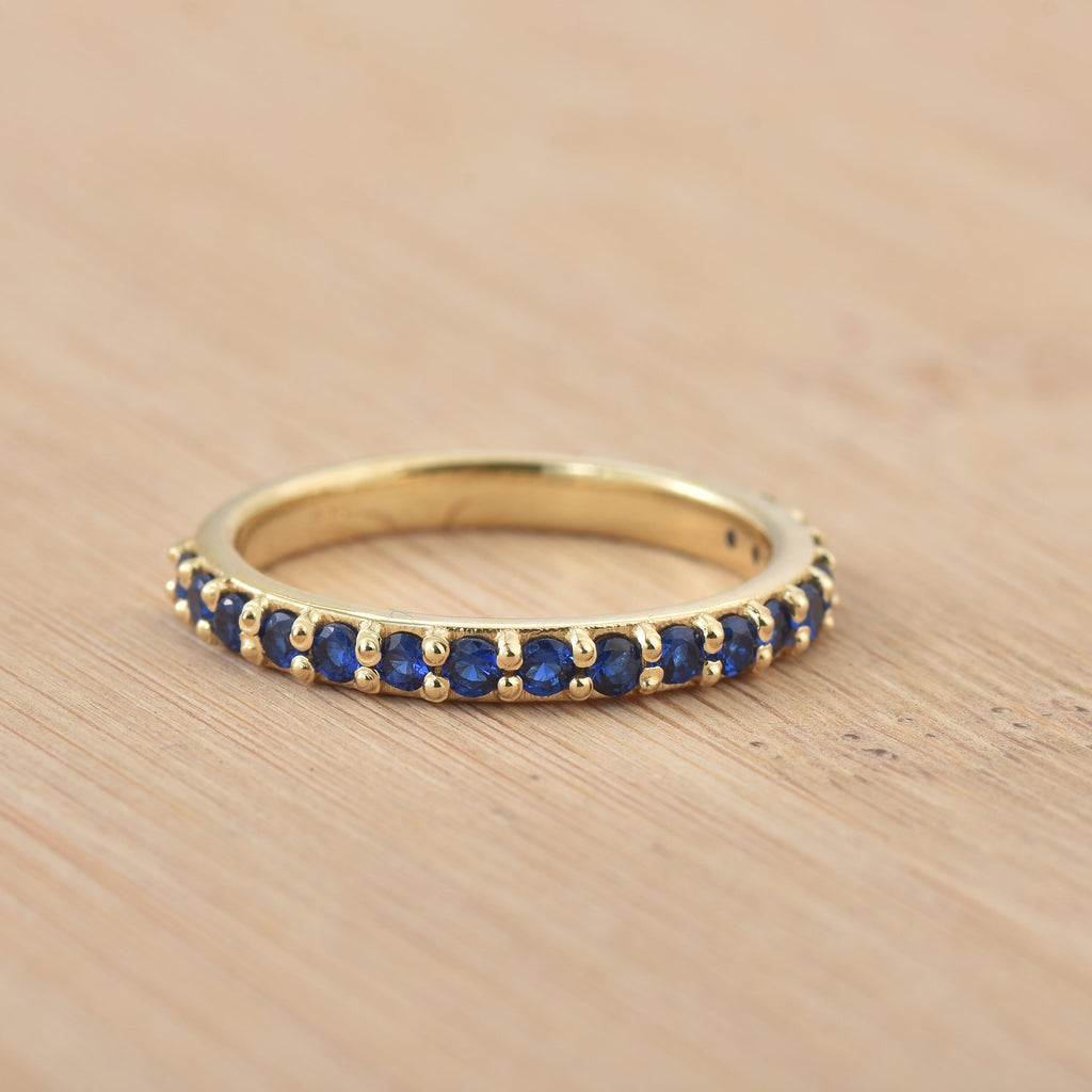 0.50 Ct Round Half Eternity Blue Sapphire Ring 925 Sterling Silver Gold Plated