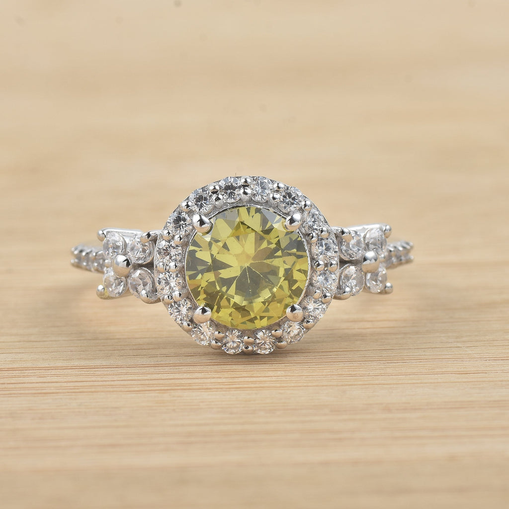 2.00 Ct Round Peridot Halo Ring 925 Sterling Silver