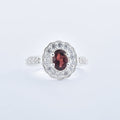 1.00 Ct Oval Rhodolite Garnet and CZ Halo Ring 925 Sterling Silver